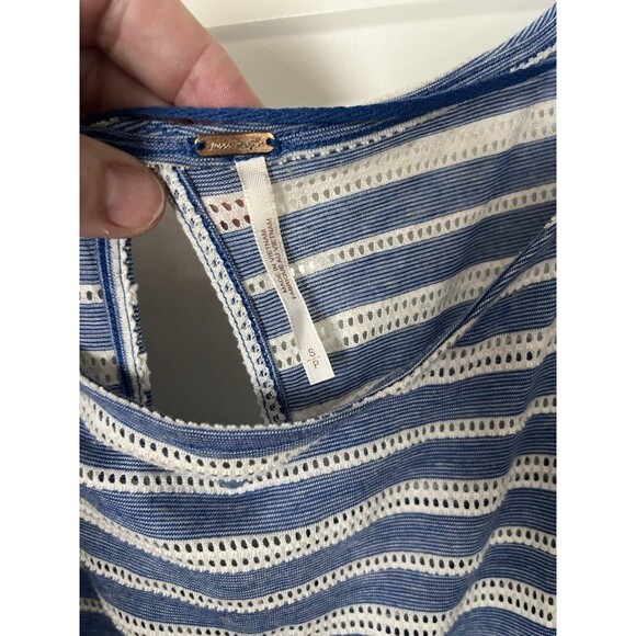 Free People Azalea Stripe Top Size Small Oversized Boho Blue & White - Picture 8 of 10